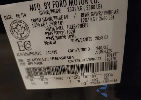 2014 Ford Edge Sel z USA, uszkodzony, nr VIN 2FMDK4JC1EBA96864